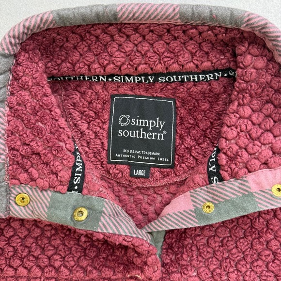 Simply Southern Pullover Fleece Mock Neck Snap Button Pocket Pink‎ Large - Picture 4 of 8